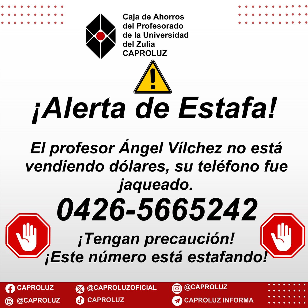 CAPROLUZOFICIAL's tweet photo. Tome precaución y evite caer en la estafa de estos delincuentes.

#caproluz #alerta https://t.co/wL1XEVUfDa