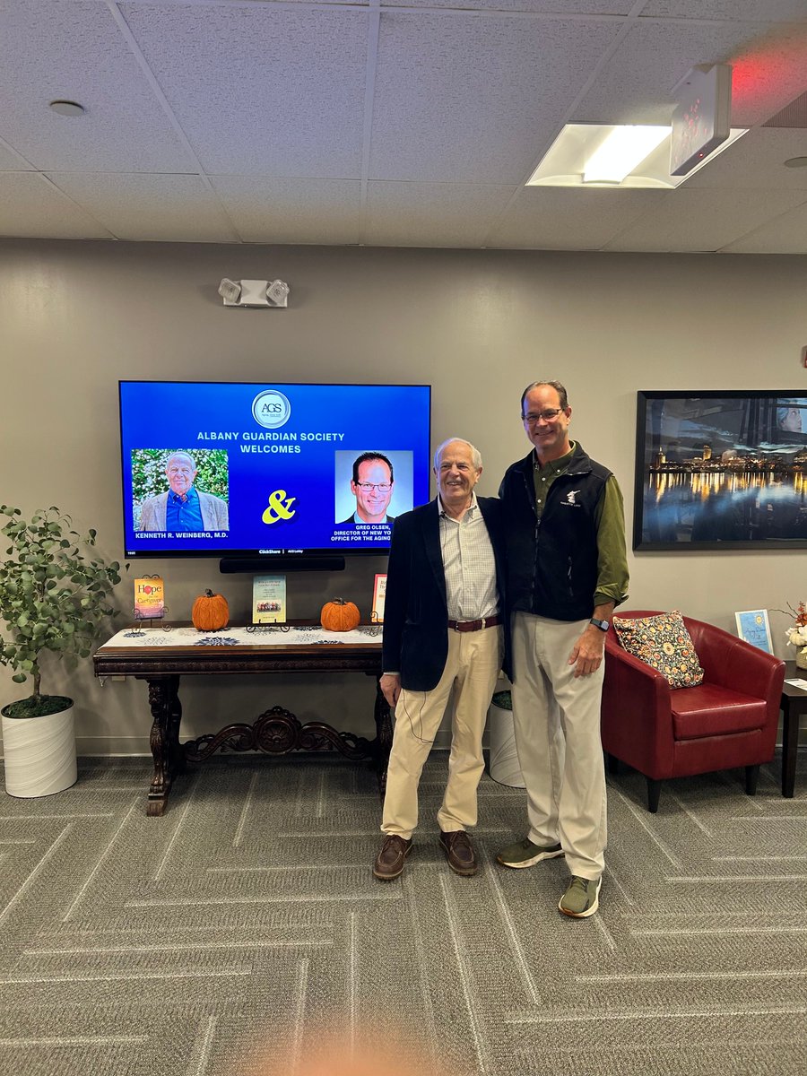 NYSAGING's tweet photo. NYSOFA Director Greg Olsen presented today with Dr. Kenneth Weinberg on the benefits of medical cannabis for older adults at the Albany Guardian Society. https://t.co/erF6dS7LnA