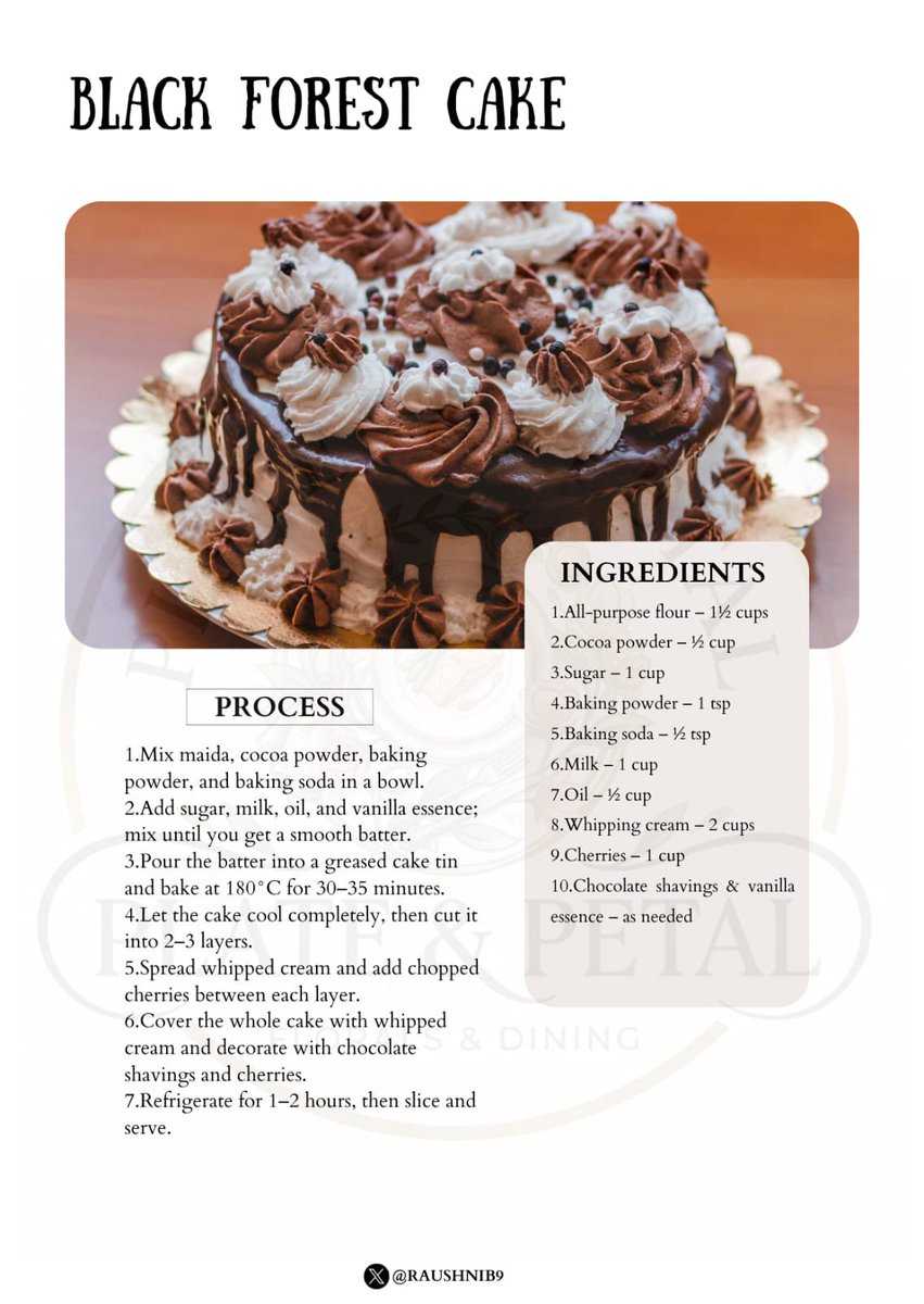 Raushnib9's tweet photo. #BlackForestCake #ChocolateCake #CakeLovers #DessertRecipes #Baking #PlateAndPetal 🌸🍒 https://t.co/AB1YohWvJq