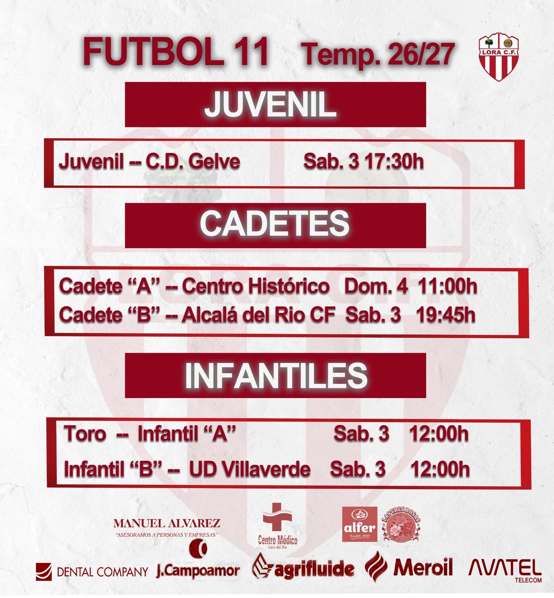 LoraCFOficial's tweet photo. ⚽🔴⚪ HORARIOS | CANTERA LORA C.F.
¡La @CanteraLoraCF se pone en marcha! 💪⚽
📋 Consulta los horarios y acompaña a nuestros equipos.
🔴⚪ ¡Vamos, Lora!
#LoraCF #CanteraLoraCF #FútbolBase #SomosLora #OrgulloLora https://t.co/2NfIzkiyvy