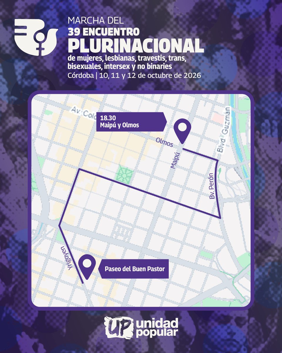 UnidadPopularOK's tweet photo. 💜Nos encontramos en Córdoba

Del 10 al 12 de octubre, mujeres, lesbianas, travestis, trans, bisexuales, intersex y no binaries de todo el país nos encontramos en Córdoba para participar del 39° Encuentro Plurinacional.

Tres días para compartir experiencias, debatir, organizarnos y fortalecer las luchas que llevamos adelante todos los días ante un contexto urgente.

Frente a los discursos de odio, la violencia y el desmantelamiento de políticas de género y diversidad, seguimos construyendo organización y comunidad.

📍 Córdoba
📅 10, 11 y 12 de octubre de 2026

💜✊🏽