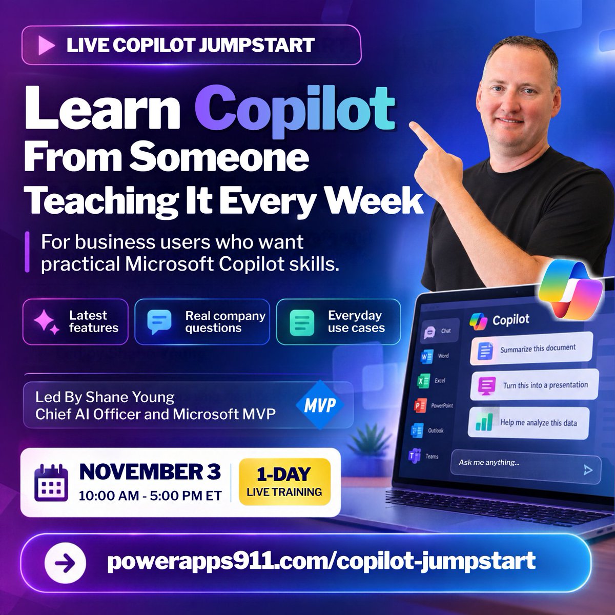 PowerApps911's tweet photo. Why learn #Copilot from Shane? Because he’s out there teaching it to companies almost every single week.

Private trainings, company sessions, staying on top of what’s new, hearing the questions companies are asking, and teaching what’s actually useful.

https://t.co/uwf33LbCYS https://t.co/Edjgsh7ZsL