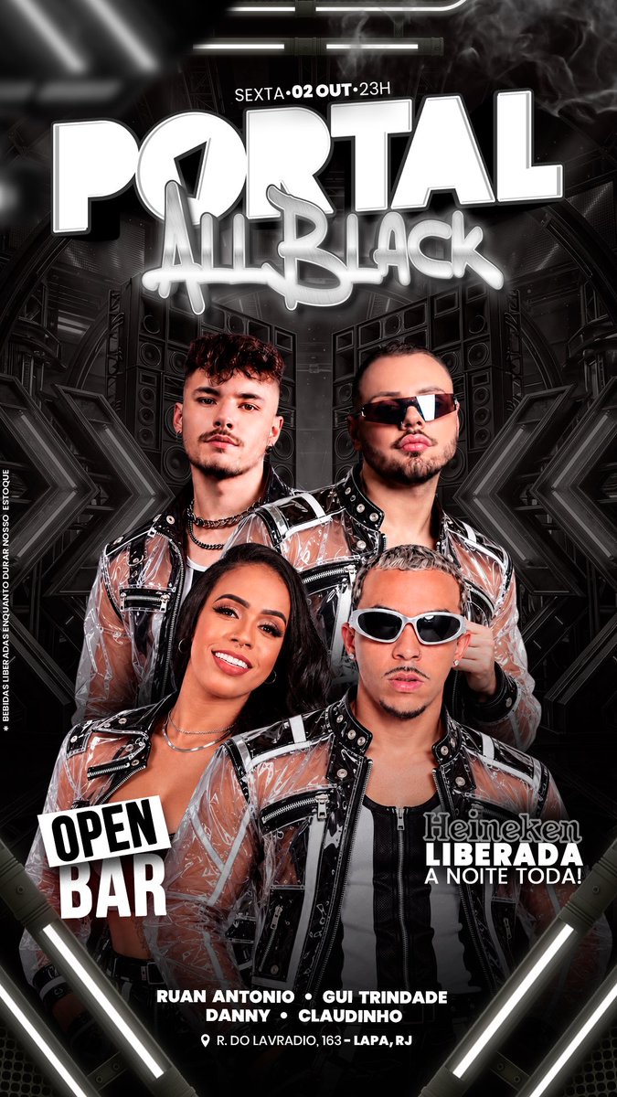 portalrio_'s tweet photo. 🖤 SEXTA, 02/10 — PORTAL ALL BLACK
🍺 Heineken a noite toda!

🪩 SÁBADO, 03/10 — PORTAL 6H DE BEATS LIBERADA
🔥 Pista POP: 
✨ Space Pop feat. Pop It — especial Justin Bieber e Rihanna

📅 02/10 e 03/10 é no Portal Rio!

🎟️ Ingressos e listas: https://t.co/DZSiFl3xxC https://t.co/FeOBfZhktW