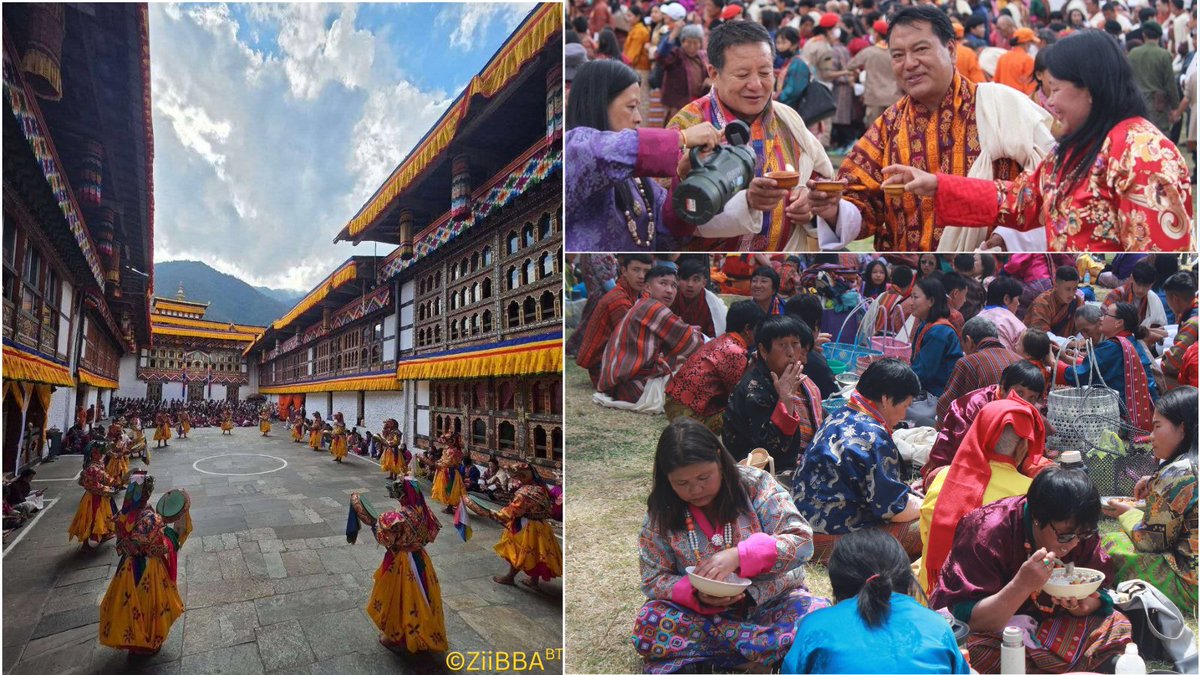 ziibbatravel's tweet photo. At Bhutanese Tshechus, families bring homemade food and drinks to enjoy and share—even with strangers. Amid the sacred dances, colourful gho and kira, this tradition reflects Bhutan’s enduring spirit of generosity, hospitality, and community. 🇧🇹

#Bhutan #Tshechu #ZiibbaTravel https://t.co/MxNYpFQW3n