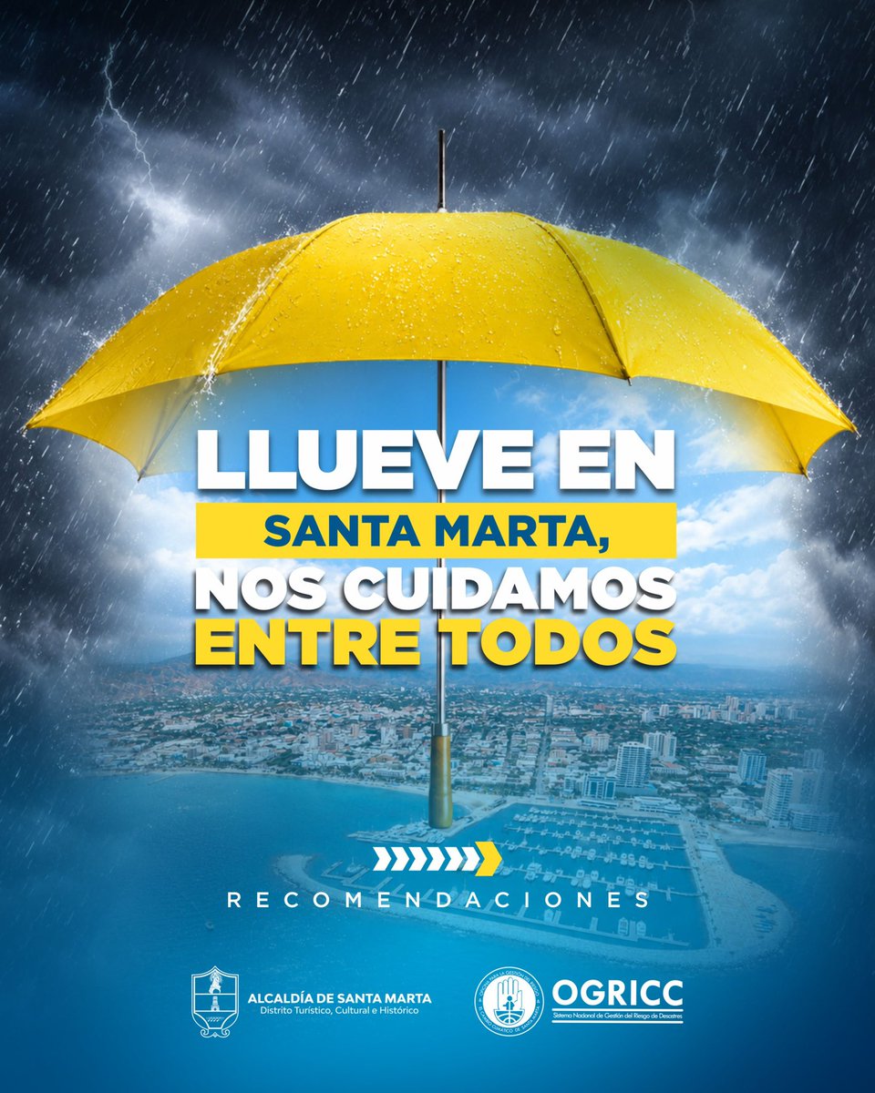 SantaMartaDTCH's tweet photo. Ante las precipitaciones que se presentan, la prevención y el autocuidado son fundamentales para reducir riesgos y protegernos.

Aquí te dejamos algunas recomendaciones que puedes tener en cuenta durante las lluvias. 👇🏻 https://t.co/X7IKkNg9p7