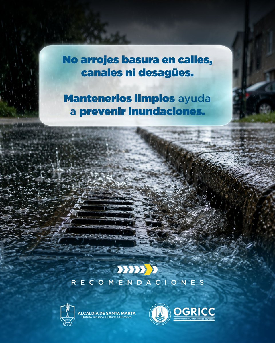 SantaMartaDTCH's tweet photo. Ante las precipitaciones que se presentan, la prevención y el autocuidado son fundamentales para reducir riesgos y protegernos.

Aquí te dejamos algunas recomendaciones que puedes tener en cuenta durante las lluvias. 👇🏻 https://t.co/X7IKkNg9p7
