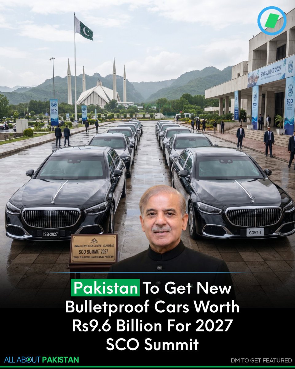 Aboutpakistan90's tweet photo. Pakistan is set to acquire 45 new bulletproof vehicles worth Rs9.6 billion for the security of foreign leaders attending the SCO Council of Heads of State Summit in September 2027.

#pakistan #Mercedes #bmw #islamabad https://t.co/Wneqg7qB3H
