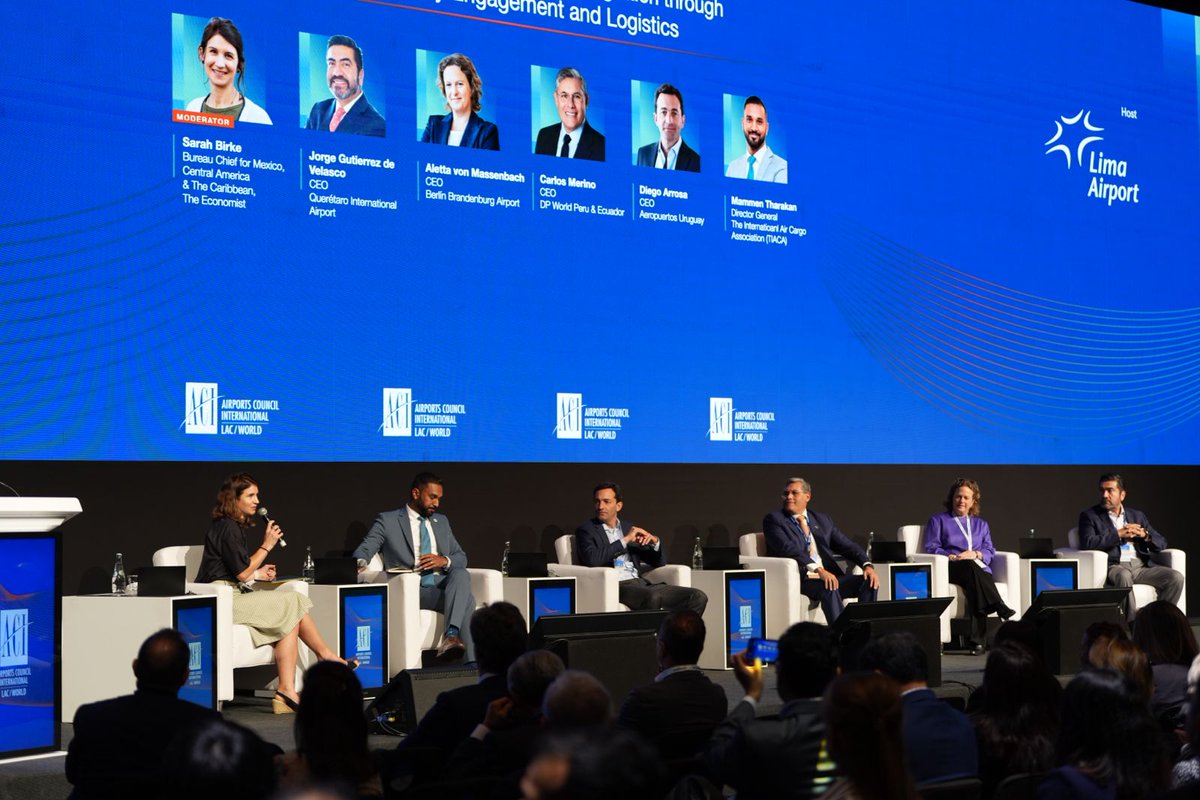 ACIWorld's tweet photo. 🔴 What happens when airports and cities plan together?

At #WAGA2026, Airports and the City brings together perspectives on community engagement, logistics and the connections between airports and the cities they serve.

Joining the conversation:
- Jorge Gutierrez de Velasco, CEO, @AIQ_MX
- Aletta von Massenbach, CEO, @berlinairport
- Carlos Merino, CEO, @DP_World
- Diego Arrosa, CEO, @AeropuertosUY
- Mammen Tharakan, Director General, @tiacaorg

Moderated by Sarah Birke, Bureau Chief for Mexico, Central America & the Caribbean, @TheEconomist.

#WAGA2026 #ACIWorld

@AeroJorgeChavez @ACI_LAC