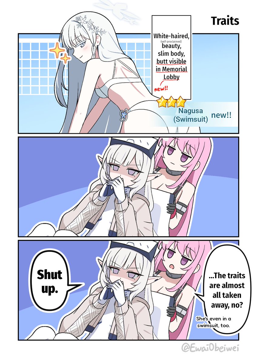rogerthe153's tweet photo. @EwaiObeiwei [EN Ver.] Traits

Now that TW's got Swimsuit Nagusa as well, Himari's also getting her attributes slowly robbed away (´・ω・`)

#ブルアカ #BlueArchive https://t.co/YUr4GwpY46