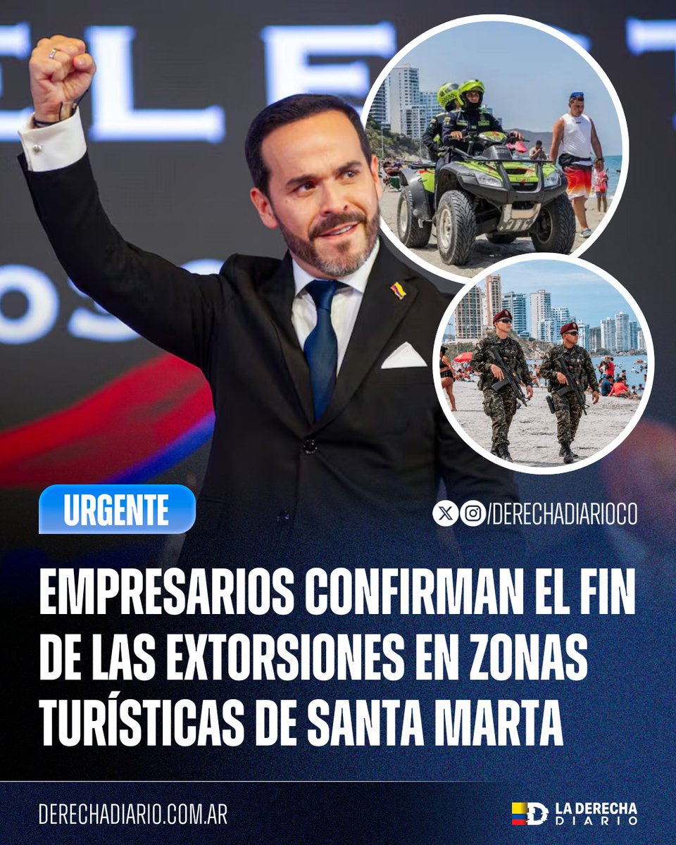 DerechaDiarioCO's tweet photo. 🚨🇨🇴 | EFECTO ABELARDO: Empresarios de Santa Marta aseguraron en NTN24 que las extorsiones “han acabado” en zonas turísticas gracias al despliegue de seguridad del Gobierno de Abelardo de la Espriella y a los contundentes golpes de la Fuerza Pública contra las Autodefensas Conquistadoras de la Sierra Nevada, conocidas como “Pachencas”.