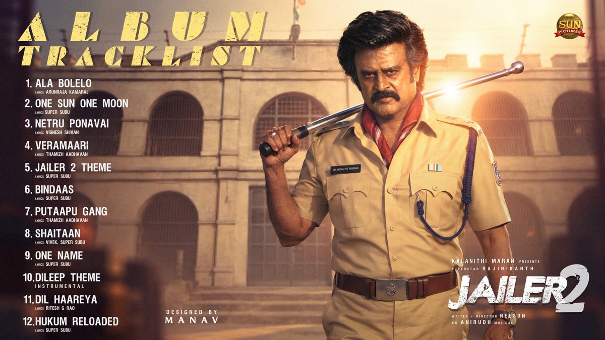 Itz_Manav_23's tweet photo. 12 songs. 12 chartbusters. Album 
drops tomorrow! 🔥

One of my fav posters from the campaign♥️

Keyart work for #Jailer2 🌪️
#SuperstarRajinikanth #Dharman #KHxRK https://t.co/47oKFjC3Wu