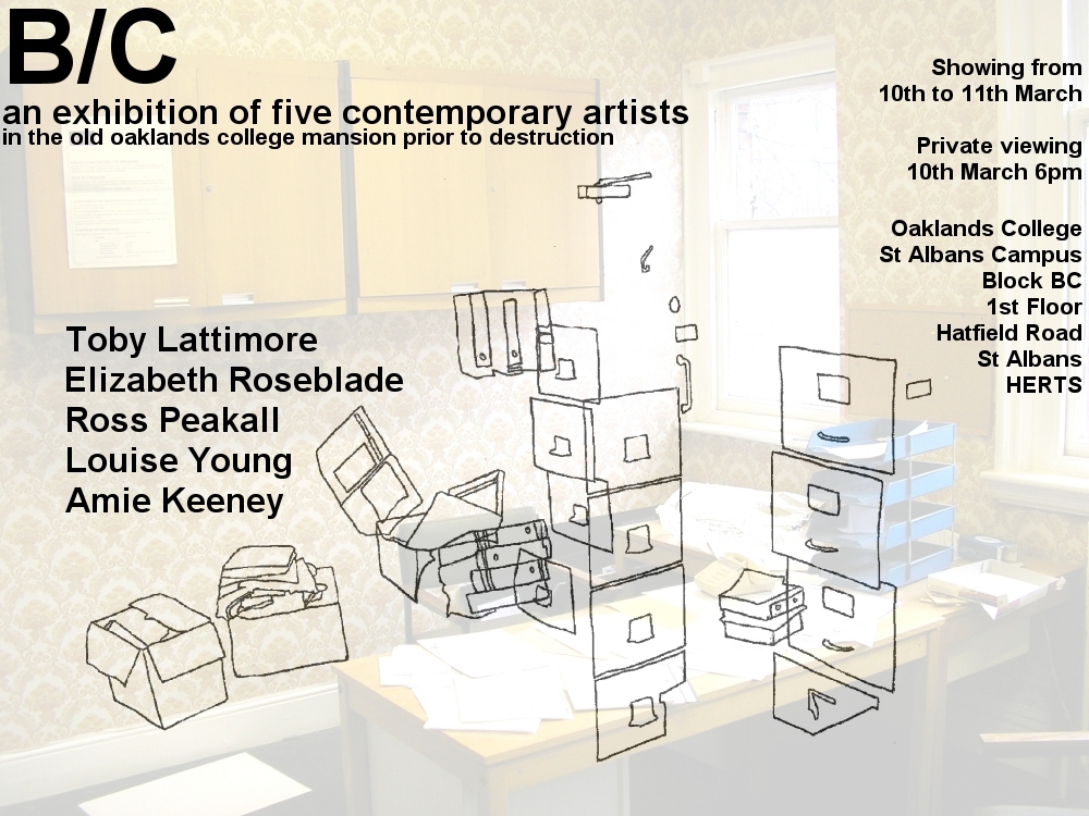 TobyLattimore's tweet photo. University of Hertfordshire Fine Art Degree Student Led Exhibition called BC - March 2005. #universityofhertfordshire #UH #artgalleries #hertsuni @UniofHerts @ArtsHerts located in St Albans at Oaklands College @oaklandscollege @SaashArts #art #artexhibitions https://t.co/q7lgElm9Zk