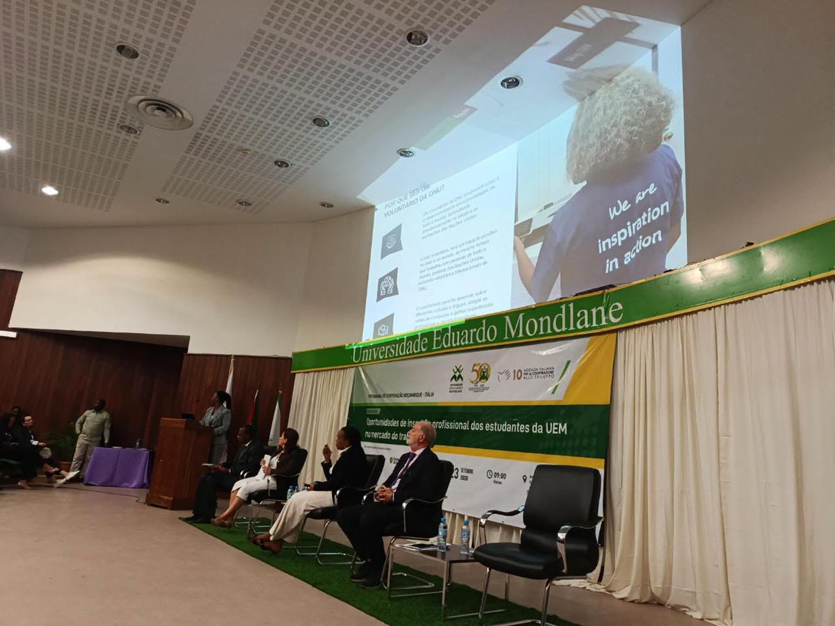 UNVMozambique's tweet photo. UNV Mozambique participated in a #UEM initiative that brought together national and international organizations. UNV presented @UN Volunteer opportunities and highlighted the volunteers contribution to peace and development.
Learn more: https://t.co/GIAh9zoCEF https://t.co/o9tAIJUghP