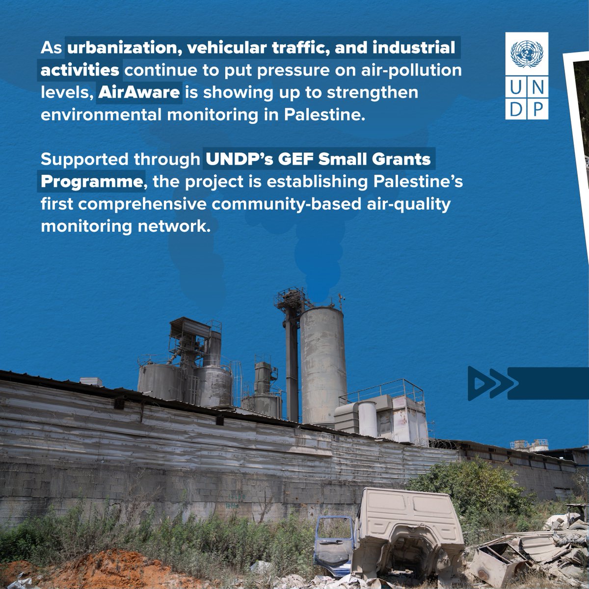 UNDPPalestinian's tweet photo. Air quality is an essential part of community health and environmental safety. By monitoring and measuring it, data can be transformed into knowledge that helps communities and policymakers understand environmental challenges and take more sustainable steps.

To contribute to this effort, young men and women are leading a voluntary initiative to establish Palestine’s first comprehensive community-based air quality monitoring network, AirAware, supported by @UNDP through the @GEF_SGP , in partnership with the Palestinian Environment Quality Authority and the Seeds for Development and Culture Association.

The network includes sensors distributed across #Nablus, #Tulkarem, and #Jenin governorates, collecting real-time air-quality data from different locations, which will be made accessible to communities through a dedicated website and mobile application currently under development.

By making air-quality information more accessible, the initiative seeks to enhance awareness of air quality, empower communities to understand their environmental reality, and contribute to environmental protection.