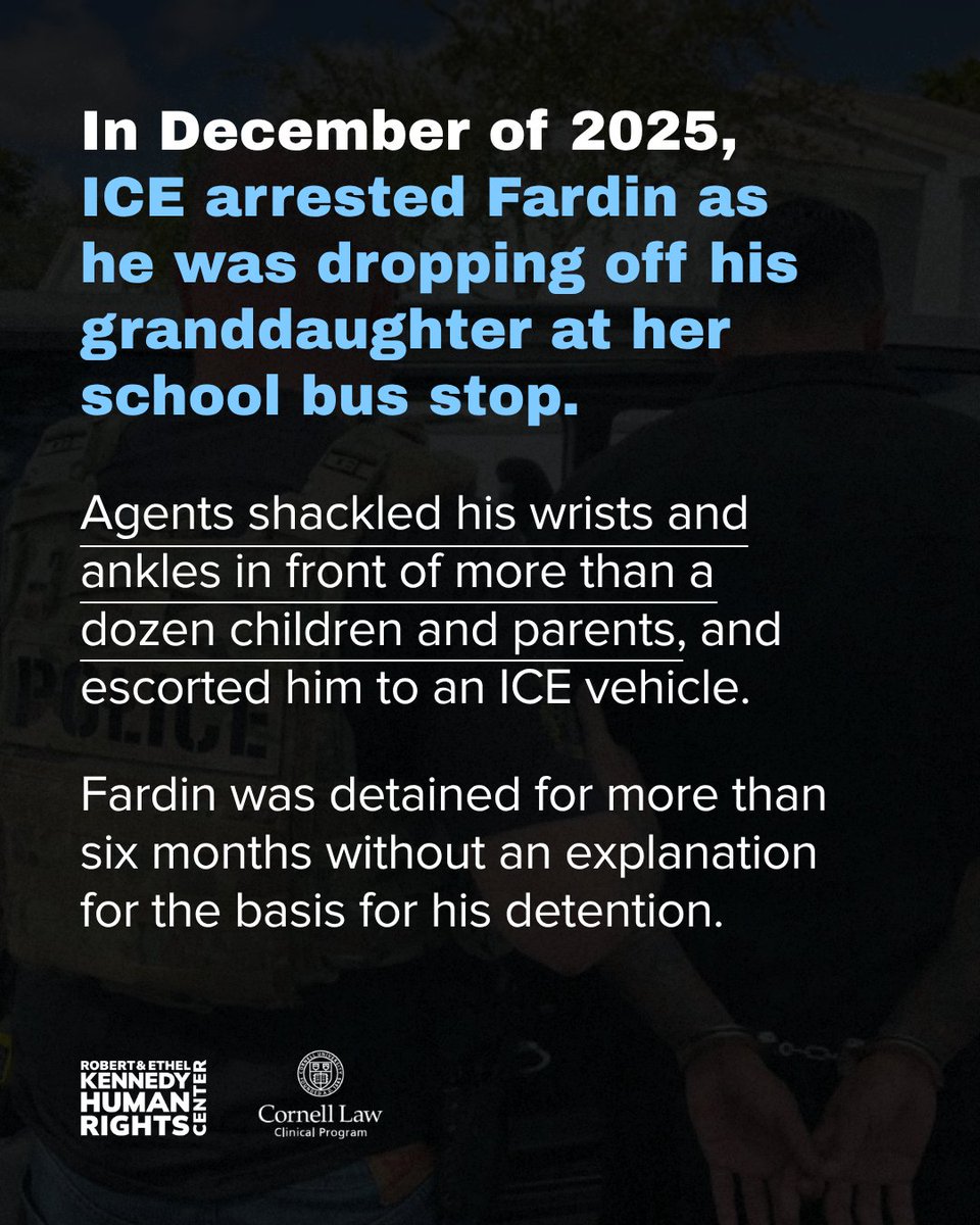 Kennedy_HRC's tweet photo. Fardin Sharifipour came to the U.S. from Afghanistan at age eight and has spent more than 40 years building a life in New York State. He’s a husband, father, grandfather, and small-business owner who runs a pizza shop in his community.

Last December, ICE arrested him in front of his granddaughter’s school bus stop after telling him for over 17 years that it could not obtain travel documents to remove him to Afghanistan. Because his removal was not reasonably foreseeable, we argued that his months-long detention was unconstitutional. And the Court agreed.

🔗 More information: https://t.co/2aeGI3rUDz