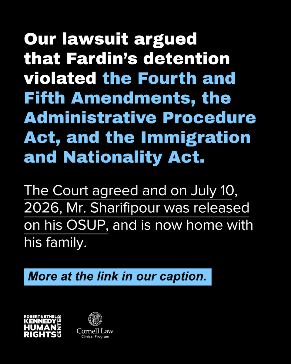 Kennedy_HRC's tweet photo. Fardin Sharifipour came to the U.S. from Afghanistan at age eight and has spent more than 40 years building a life in New York State. He’s a husband, father, grandfather, and small-business owner who runs a pizza shop in his community.

Last December, ICE arrested him in front of his granddaughter’s school bus stop after telling him for over 17 years that it could not obtain travel documents to remove him to Afghanistan. Because his removal was not reasonably foreseeable, we argued that his months-long detention was unconstitutional. And the Court agreed.

🔗 More information: https://t.co/2aeGI3rUDz