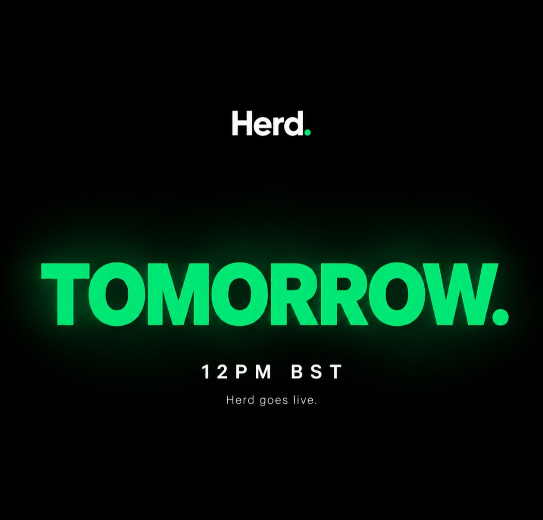 Herd_uk_'s tweet photo. Tomorrow.

After months of building, testing and refining, Herd goes live.

12PM BST.

Creators. Brands. Agencies. One platform. 

#Herd #LaunchDay #CreatorEconomy #InfluencerMarketing #SaaS https://t.co/1ZTAxGOKbD