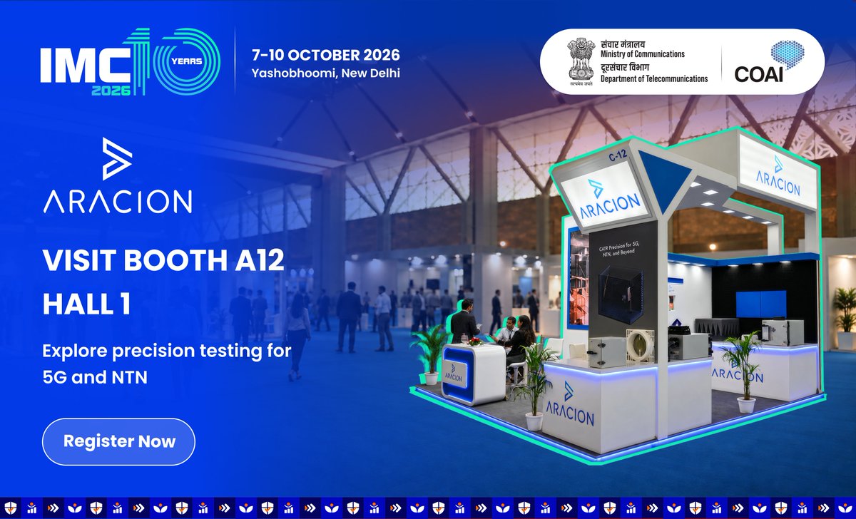 exploreIMC's tweet photo. We are proud to welcome Aracion Technology as a Silver Partner at IMC 2026. 🌐

🚀 With expertise in EMC/RF, 5G, OTA testing, RF shielding and regulatory compliance, Aracion Technology supports the development of reliable, next-generation wireless technologies.

Meet Aracion Technology at Booth A12, Hall 1. 

📅 7–10 October | Yashobhoomi, New Delhi

#IMC2026 #IndiaMobileCongress #AracionAtIMC #ScaleWithoutBoundaries #IMCBeyond10

@ConnectCOAI @DoT_India