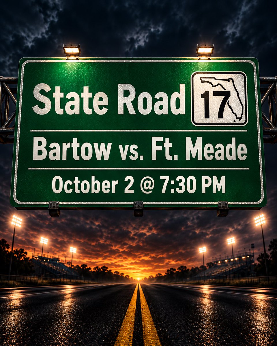 BartowFootball's tweet photo. War on 17 is back! 
Bartow vs Ft. Meade. 
7:30 pm this Friday in Ft. Meade. 

Don’t miss it. 

Tickets: https://t.co/YuLNDEH531

@GradyMorrell 
@BartowBoosters https://t.co/osuV0GlJu8