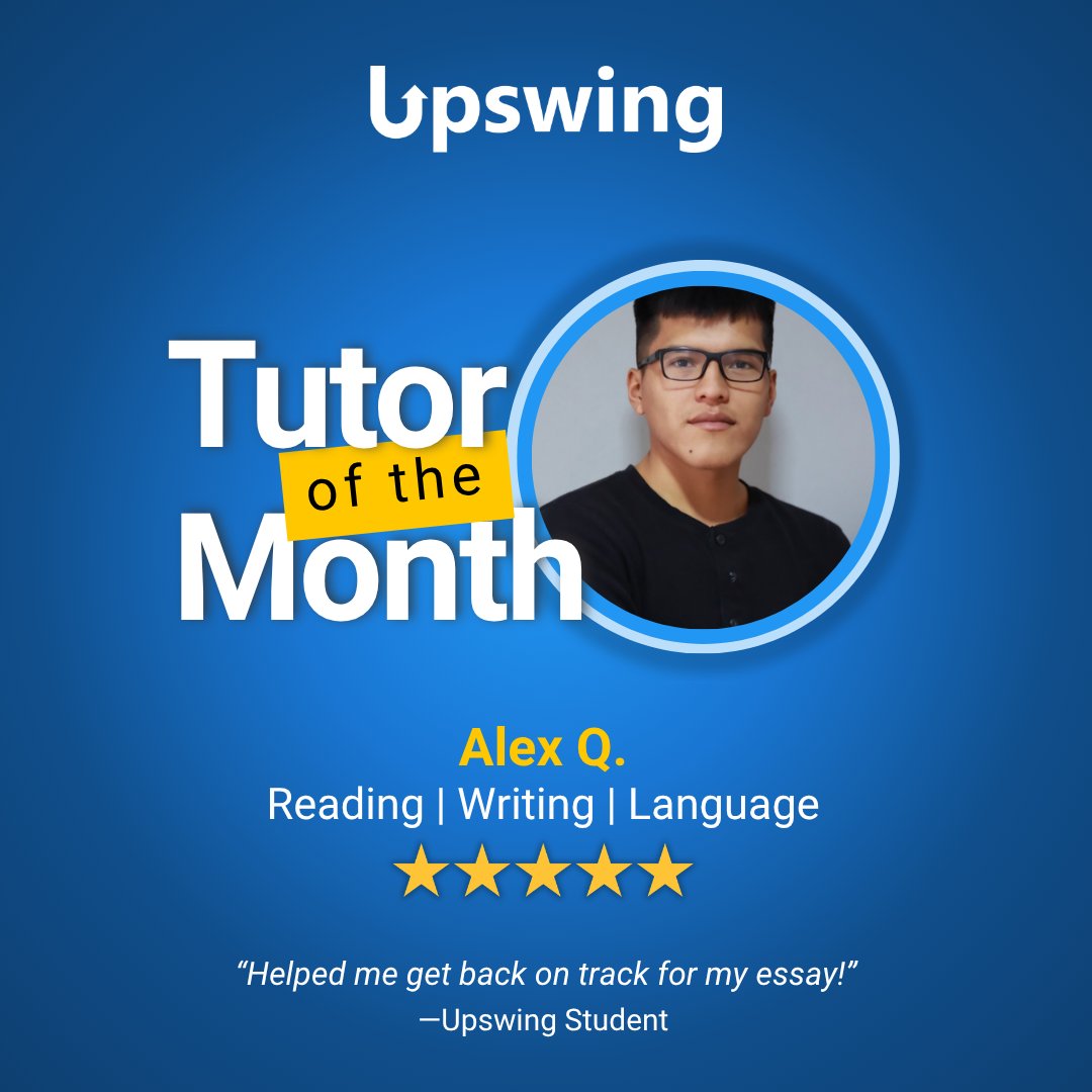 upswing's tweet photo. Meet our September Tutor of the Month! 🎉

Since joining Upswing in 2020, Alex has helped students build confidence in their writing through patient, productive, and supportive sessions. Thanks for helping students feel heard, supported, and ready to succeed!

#Upswing #HigherEd https://t.co/wpOIoVnFXp