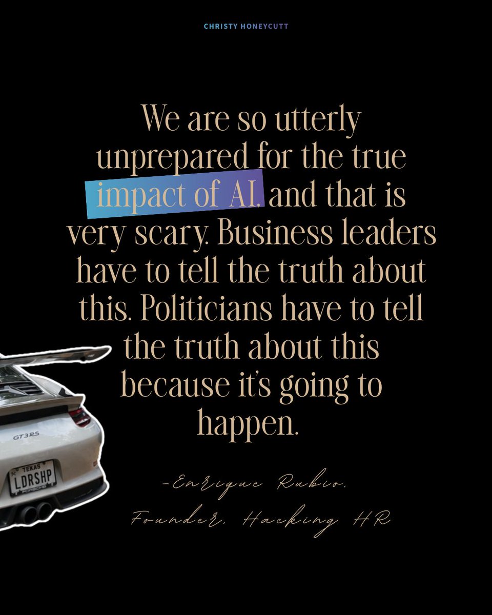 ChristyHon1748's tweet photo. “We are so utterly unprepared for the true impact of AI, and that is very scary. Business leaders have to tell the truth about this. Politicians have to tell the truth about this because it’s going to happen.”

#ai #artificialintelligence #leadership #executiveleadership https://t.co/wd0IloRoP6