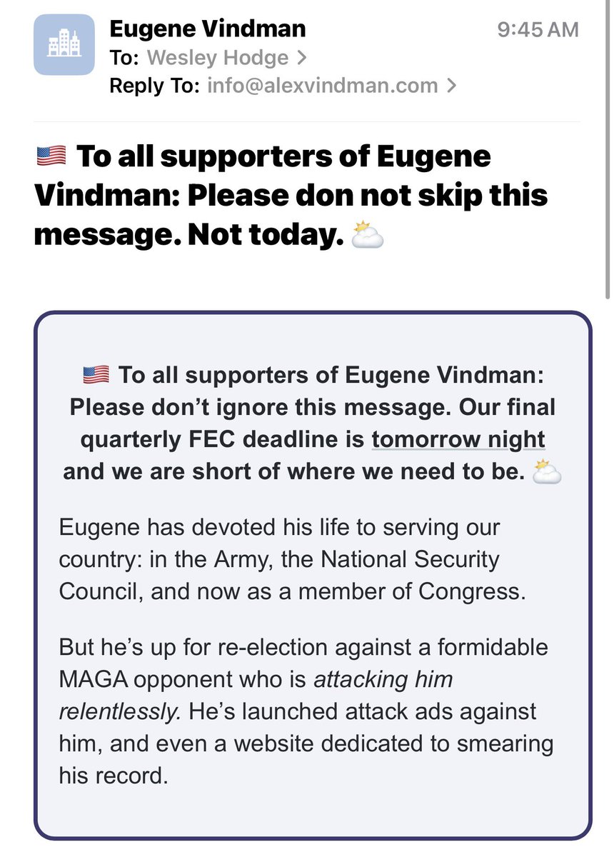 AgentWes's tweet photo. Another day another attempt by the @AVindman camp to extract more money out of Florida to support non-Florida candidates. Specifically, his brother.

Please donate to @AngieNixon and keep your donor dollars in Florida supporting our candidates! https://t.co/QyH8AwFrn3