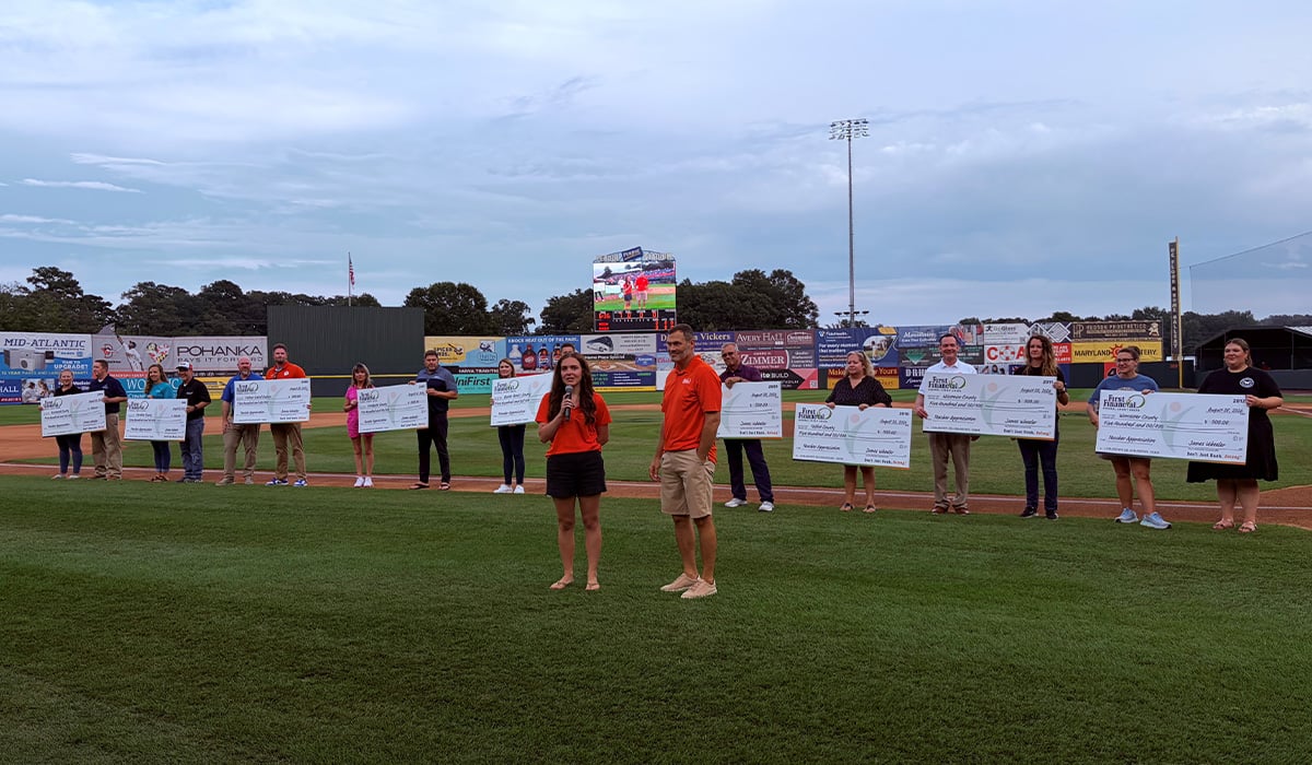 FFFCUofMD's tweet photo. First Financial  recognized Delmarva-area school system representatives and their Teachers of the Year at the Delmarva Shorebirds Teacher Appreciation Night. The credit union donated $500 and gift baskets to each school system.

Read the press release: https://t.co/VWtasP2VeR https://t.co/1gYhnuk9Ou