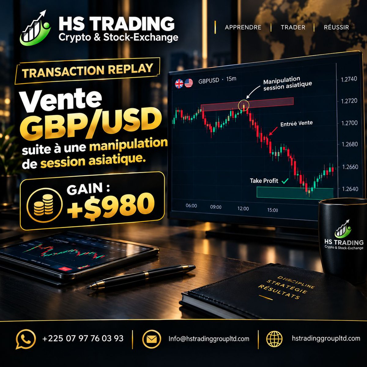 SebastienNHien1's tweet photo. Apprendre. Trader. Réussir. 

Trade réel GBP/USD : vente après manipulation de session asiatique identifiée avec précision.

 Résultat : +980$ net ! La preuve qu'une lecture rigoureuse des sessions fait la différence.

 Commentez "INTÉRESSÉ" 

 #HSTradingGroup #GBPUSD #TradeReel https://t.co/PhktNHe62z