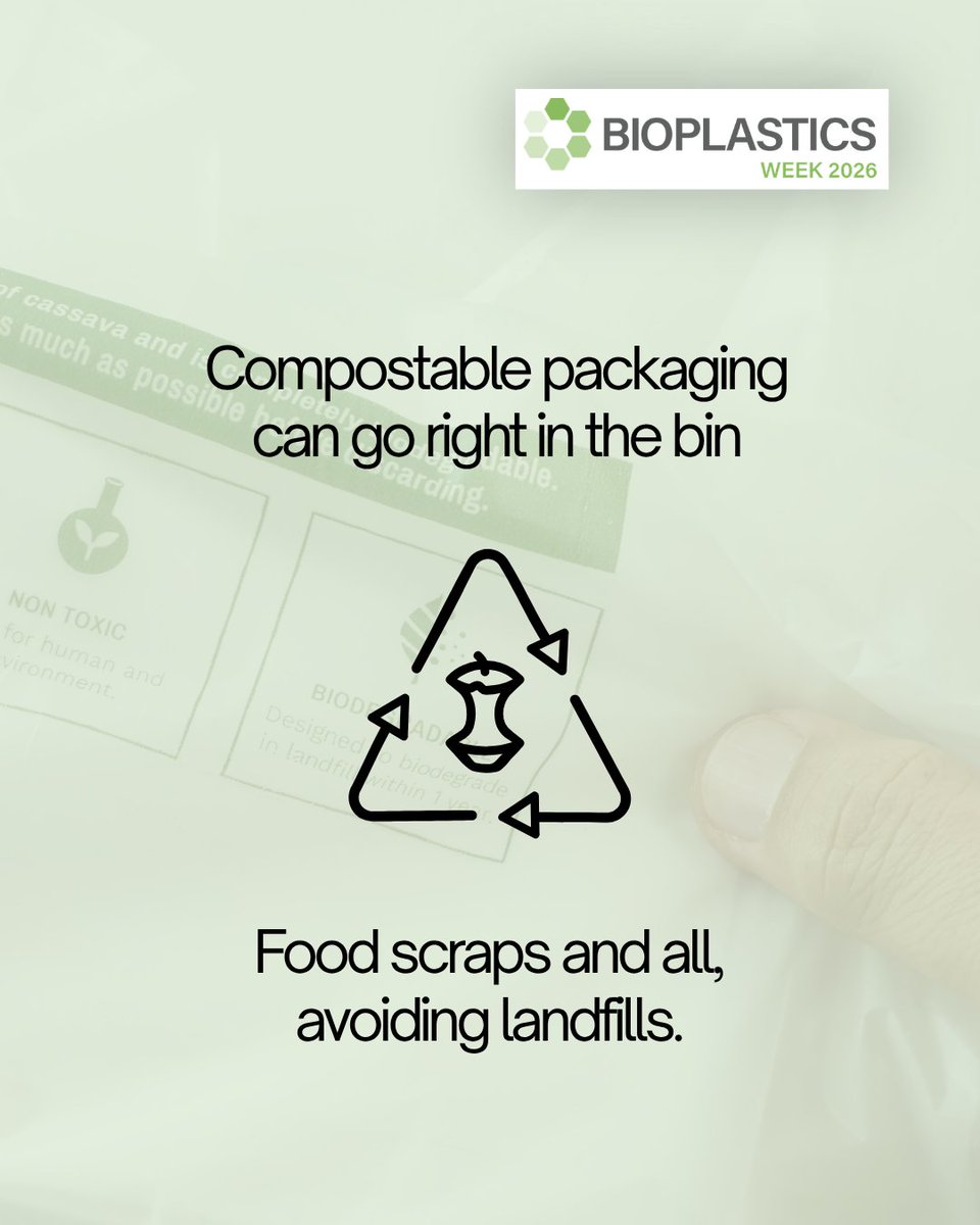 PLASTICS_US's tweet photo. Compostable packaging 🤝 food scraps.

Compostable packaging can go in the same bin as leftover food. More organics diverted, less methane created in landfill, more nutrients back in the soil.

#BioplasticsWeek #Bioplastics https://t.co/xIIEwKNMqh
