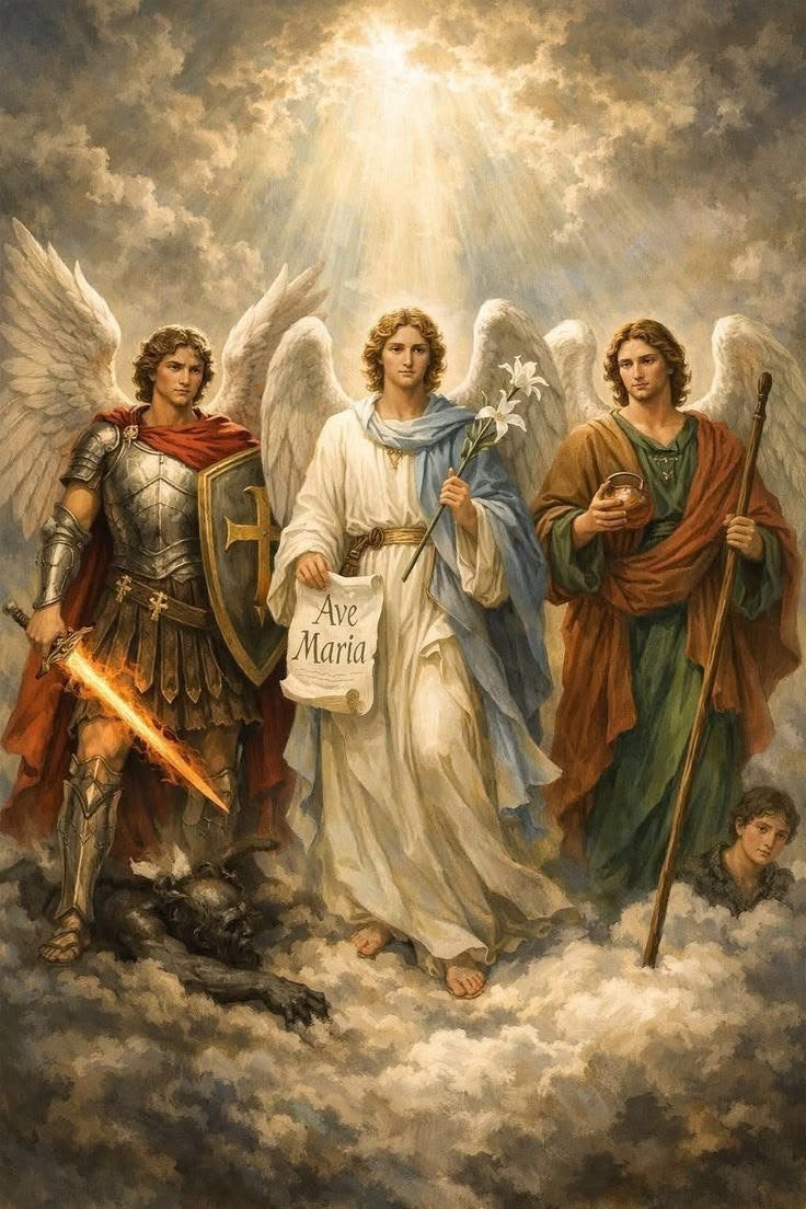 NikeSkywalker's tweet photo. ❤️‍🔥📜🌹🪽🙏 Oggi 29 Settembre la Chiesa Cattolica di Occidente celebra in modo speciale i tre Arcangeli #Michele, #Gabriele e #Raffaele, messaggeri del Signore, che compongono l'immensa Corte celeste di coloro che adorano il Dio Vivente. Giorno e notte essi servono Dio e, https://t.co/RoHCFXzzbC