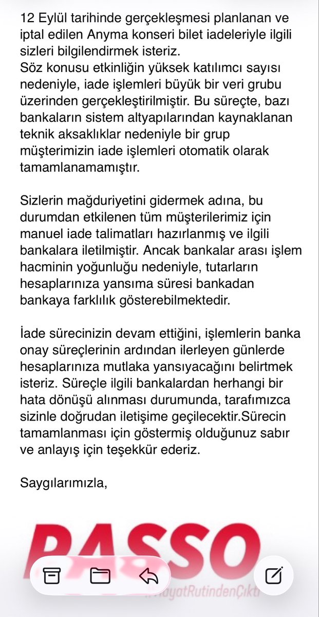 yogum_ben's tweet photo. Sevgili @passo_com_tr ; 5 eylülde iptal olan #anyma etkinliğinin para iadesini yapsan mı artık? Ekteki mazereti kabul etmiyorum! https://t.co/62vYzXbyUa