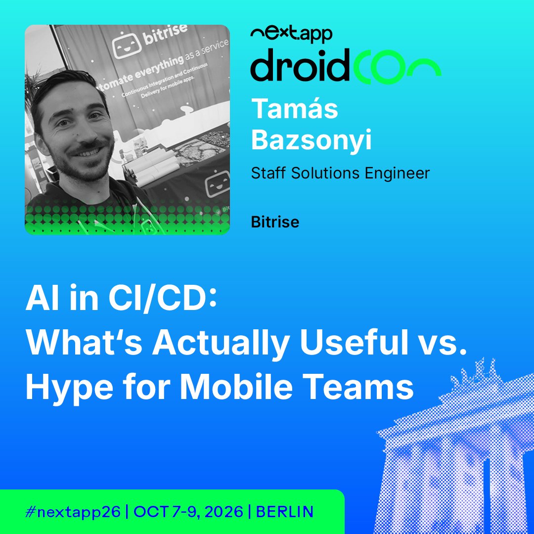 droidcon's tweet photo. AI in CI/CD: what's actually useful for mobile teams vs. what's just hype? 🤖

@bazscsa cuts through the noise at droidCon Berlin.

Learn more: https://t.co/le594JuDYt

#nextapp26 #AndroidDev https://t.co/LJaukD5zyj
