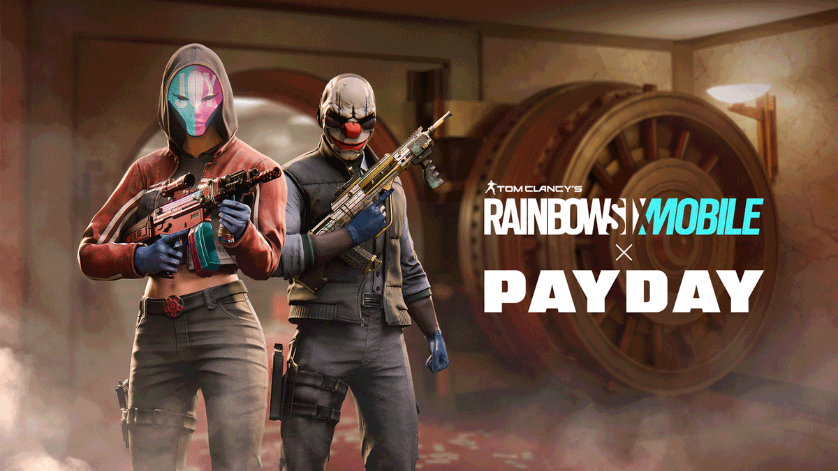 Rainbow6Mobile's tweet photo. 🎭 Rainbow Six Mobile and @PAYDAYGame are joining forces. Unlock two exclusive bundles inspired by the iconic heist franchise and bring a little criminal style to every operation.

Read more 👉 https://t.co/hypmURTORf
#R6M #PAYDAY https://t.co/Qs7q6p0GZP