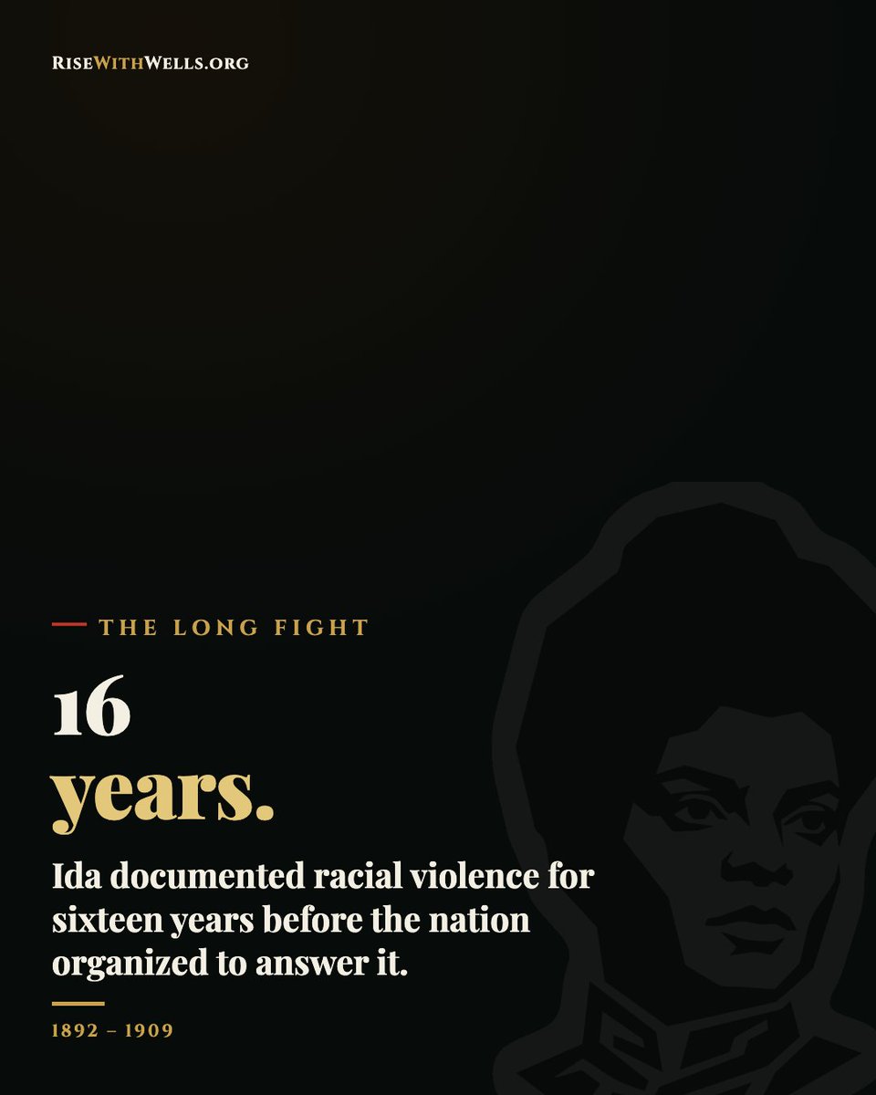 RiseWithWells's tweet photo. From her first pamphlet in 1892 to the NAACP in 1909, Ida B. Wells told this truth for 16 years before the country built the institutions to fight it. She was early because she was right.

#IdaBWells #RiseWithWells https://t.co/eUCF9p3A78