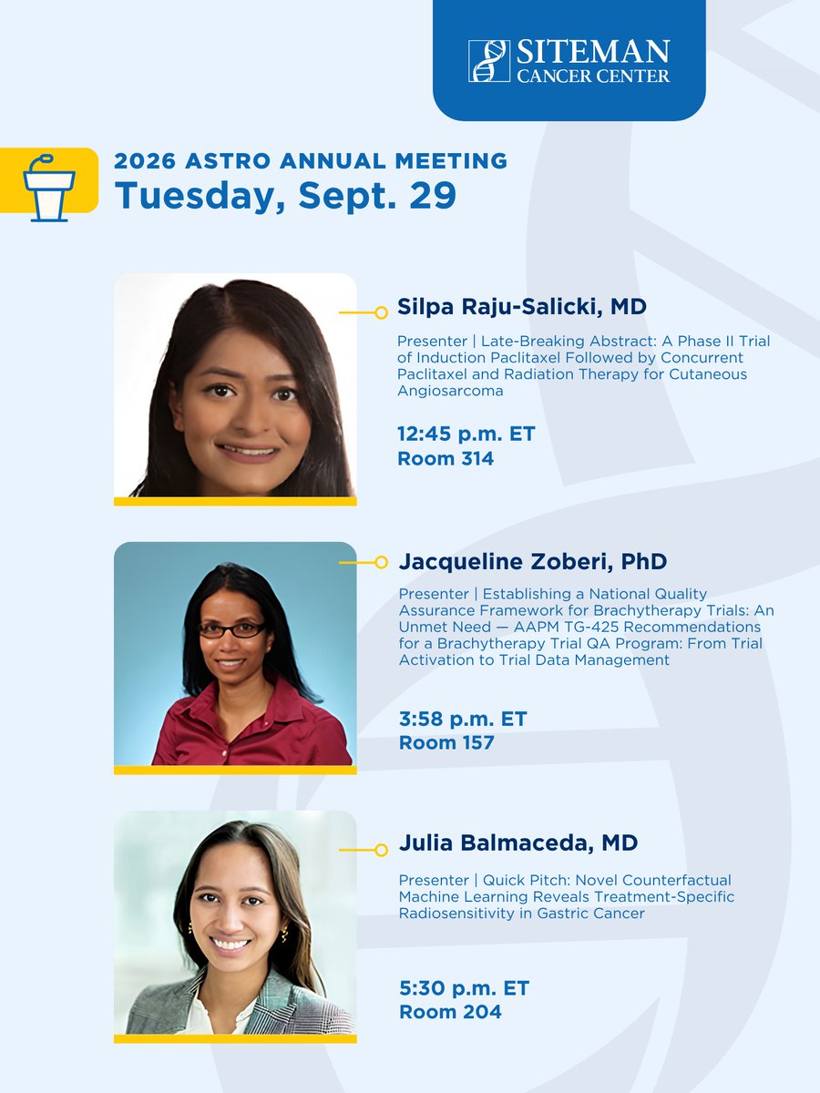SitemanCenter's tweet photo. Day 4 at @ASTRO_org in Boston. Here are our @washumedicine presenters for the day from Siteman Cancer Center. #ASTRO26 https://t.co/LTJCqSLTpQ