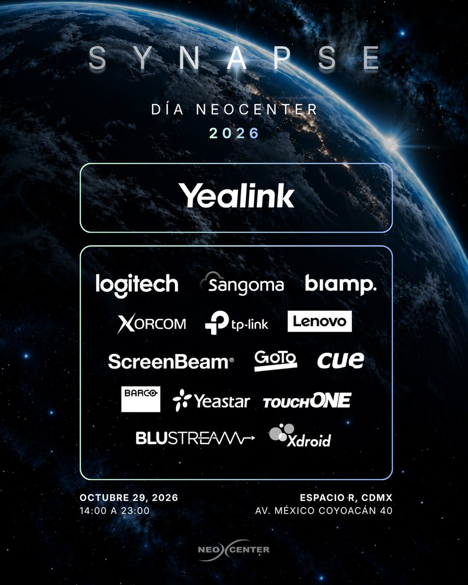 neocenter's tweet photo. Acompáñanos en Día Neocenter 2026: SYNAPSE, y descubre cómo distintas tecnologías, marcas y soluciones convergen para crear nuevas oportunidades para el canal.

29 de octubre | Espacio R, CDMX | 14:00 a 23:00 h

Solicita más información 👉 https://t.co/0vPutZF5eT https://t.co/qWNfpBl5JZ