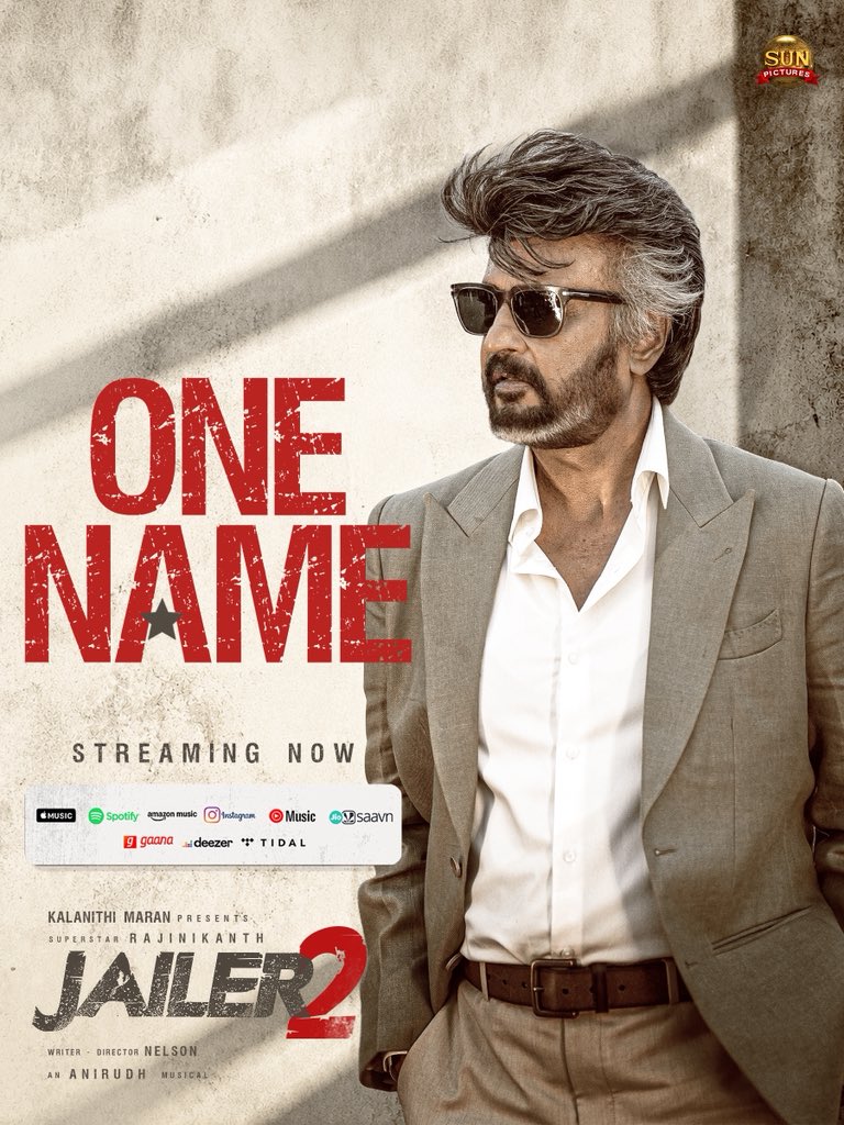 sunpictures's tweet photo. #OneName is streaming now on your favourite audio platforms! 💥

🎵 https://t.co/Z4tItHPkXL

@rajinikanth @Nelsondilpkumar @anirudhofficial @vidya_balan @iam_SJSuryah #SurajVenjaramoodu @meramyakrishnan @iYogiBabu @mirnaaofficial @soupersubu @vijaykartikdop @Nirmalcuts @ChethanDsouza @AlwaysJani @KiranDrk @sunilreddy22 #PallaviSingh @valentino_suren @Alagiakoothan #SantoshRaju @kabilanchelliah @kuchirayar73 @RIAZtheboss #Jailer2FromOct15