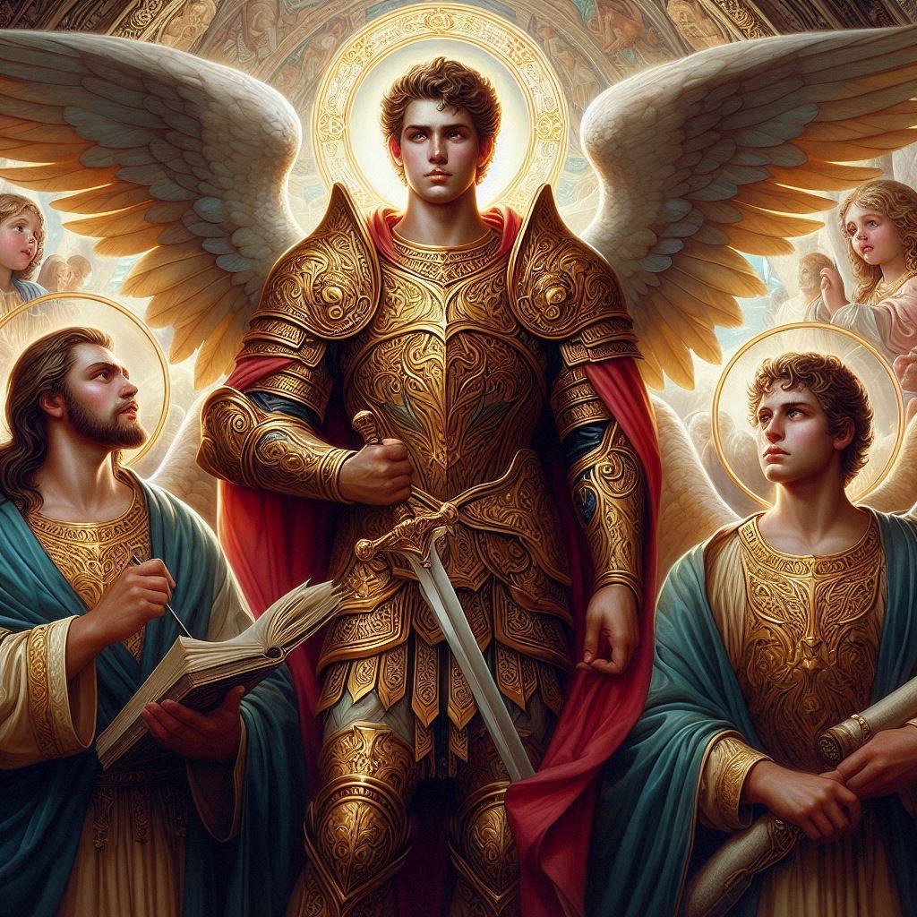 NikeSkywalker's tweet photo. ❤️‍🔥📜🌹🪽🙏 Oggi 29 Settembre la Chiesa Cattolica di Occidente celebra in modo speciale i tre Arcangeli #Michele, #Gabriele e #Raffaele, messaggeri del Signore, che compongono l'immensa Corte celeste di coloro che adorano il Dio Vivente. Giorno e notte essi servono Dio e, https://t.co/RoHCFXzzbC
