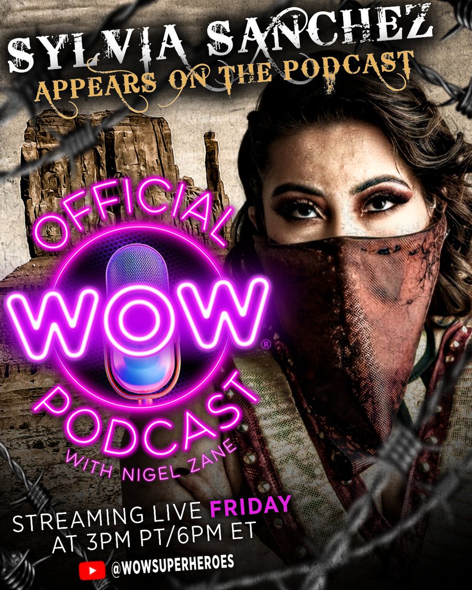 wowsuperheroes's tweet photo. This Friday, The Exterminator, Sylvia Sanchez, joins the Official WOW Podcast!

Get ready as we get personal with one of WOW’s most elusive Superheroes. We know La Bandida hails from New Mexico, but what else do we really know about her?

From her WOW debut to accepting an offer she couldn’t refuse and joining The Alliance, nothing is off the table.

📅 Friday, October 2  
⏰ 3 PM PT / 6 PM ET  
📍 Live exclusively on YouTube

Join the chat and get in on the conversation! 💬

#WOWSuperheroes