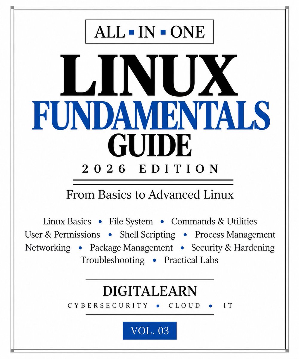 DIGITALEARN_1's tweet photo. Linux Fundamentals Guide — Vol. 03 

Download here : https://t.co/R0ftSTp1vw

Only for serious Linux &amp; cybersecurity learners 

Beginner → Advanced Linux https://t.co/k1FxlPdXI5