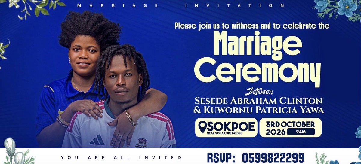 MadridistaBene's tweet photo. Big congratulations  @DonEarthgud & @BellonDor ❤️💍🥂 

Love is truly in the air🥹❤️ You can also find love here on X oo. Let’s celebrate them and show them some genuine love as they begin this beautiful journey together. If you can bless them in any way, the details are right there on the flyer.🥹🙏🏾

Wishing you both a lifetime of love, happiness, peace and beautiful memories. May your home be filled with endless blessings. 🥂💍❤️ Madridistas and Chlesea fans , abeg show some love🥹

October 3rd, we celebrate🎉