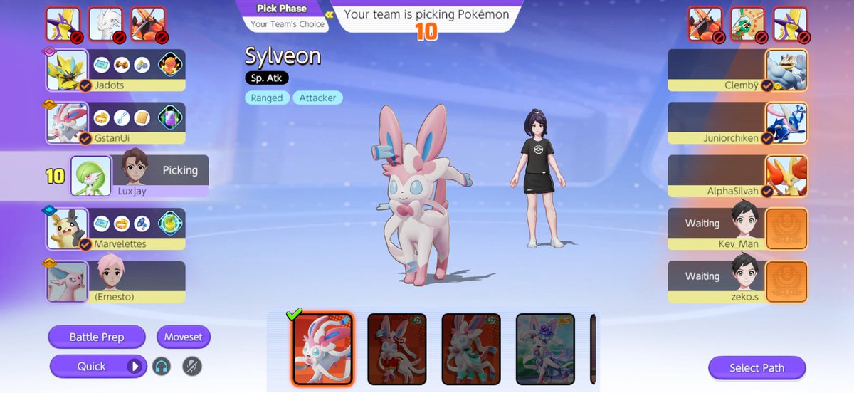 mof3ng's tweet photo. Luxjay saw I banned garde and the ban didnt go through. He then prepicked gardevoir after he saw someone on our team pre picked gardevoir. To top it off, after they picked something other than gardevoir luxjay went back to pick a defender. My 🐐 https://t.co/f7RbmcM5aP