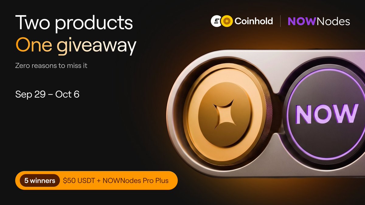 coinhold_wallet's tweet photo. Your assets growing. Your nodes running. Both sorted 🤝

@coinhold_wallet × @NOWNodes collab is live — $700 in prizes, 5 winners.

🔷 Grow — get up to 14% APR on your crypto. 
🔷 NOWNodes — API access to 120+ blockchain nodes. 99.95% uptime.

Each winner gets:

 → $50 USDT in Grow
 → NOWNodes Pro Plus subscription, worth $90

To enter:
 ✔ Sign up to EMCD Coinhold Wallet with promo code GROWXNOW: https://t.co/3nv6PcsYLn
 ✔ Create a NOWNodes account:* https://t.co/Ol6ShDUi2k
 ✔ Follow both accounts: @coinhold_wallet and @NOWNodes 

*Use the same email address when registering in both EMCD Coinhold Wallet and NOWNodes — this is how we'll match and verify entries.

Sep 29 — Oct 6

Full T&Cs: https://t.co/dDdUGd19TD 

Winners announced on October 6. Stay tuned 👀

#Coinhold #NOWNodes #Web3 #Giveaway