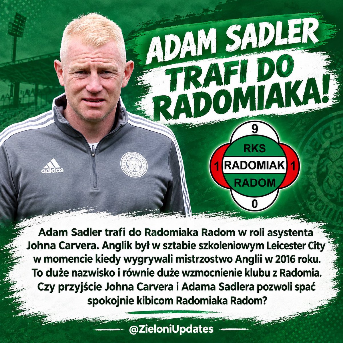ZieloniUpdates's tweet photo. Adam Sadler w Radomiaku.

#Radomiak #Radom https://t.co/jlatLZ2PUr