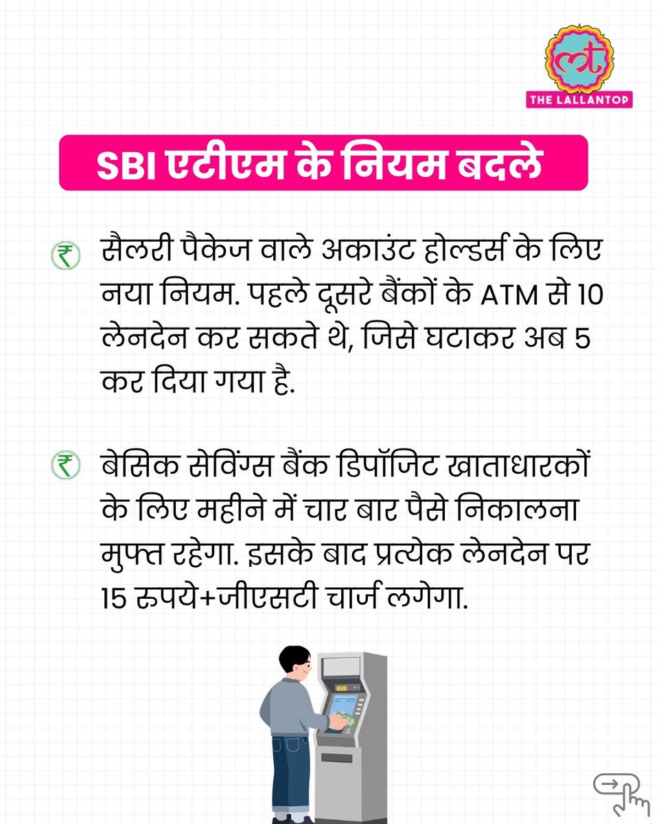 TheLallantop's tweet photo. 1 अक्टूबर से हमारी रोज़मर्रा की जिंदगी में कई बड़े बदलाव होने वाले हैं . जैसे कि एटीएम चार्ज से लेकर यूपीआई पेमेंट से जुड़े कई नियम चेंज हो रहे हैं. समय रहते इन बदलावों को जानना बेहद जरूरी है. इसका असर लोगों की जेब पर पड़ सकता है. 

आइए अगले महीने की पहली तारीख से होने वाले नियम-कायदों के बारे में डिटेल में सब जान लेते हैं.

https://t.co/JnIRmuxE0y

ATM Charges | LPG Subsidy | October