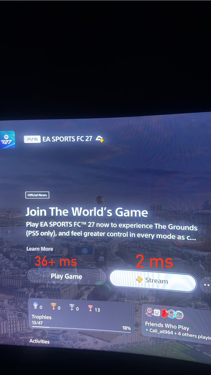 Jackson__9's tweet photo. @KrasiFIFA I just found that playing stream on ps5 get better ms https://t.co/Vpx8ikLbEK