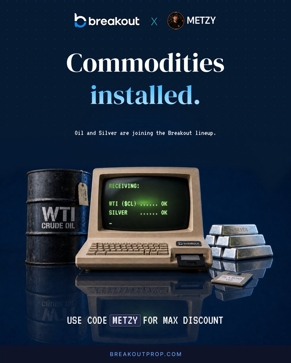 MetzyTrades's tweet photo. Wanna spank Oil or Silver?!

Use Breakout and make all your dreams come true. I can't promise you money but I can promise you that code METZY will get you max discount.

Support the small accounts😅

Cheers! https://t.co/g3O4LtrMZw