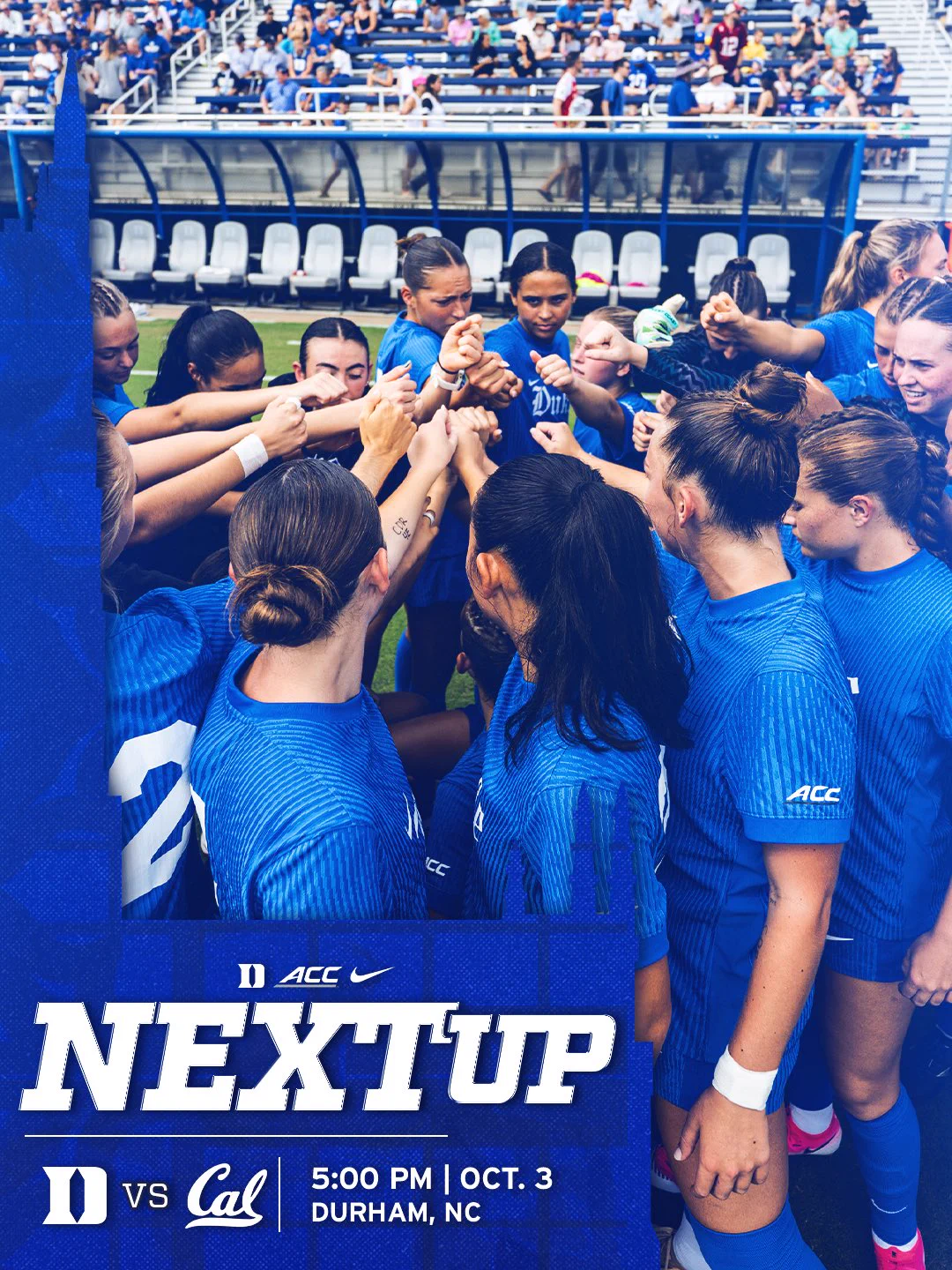 Duke’s next matchup is against Cal on Saturday, October 3rd at 5 P M in Durham, North Carolina.