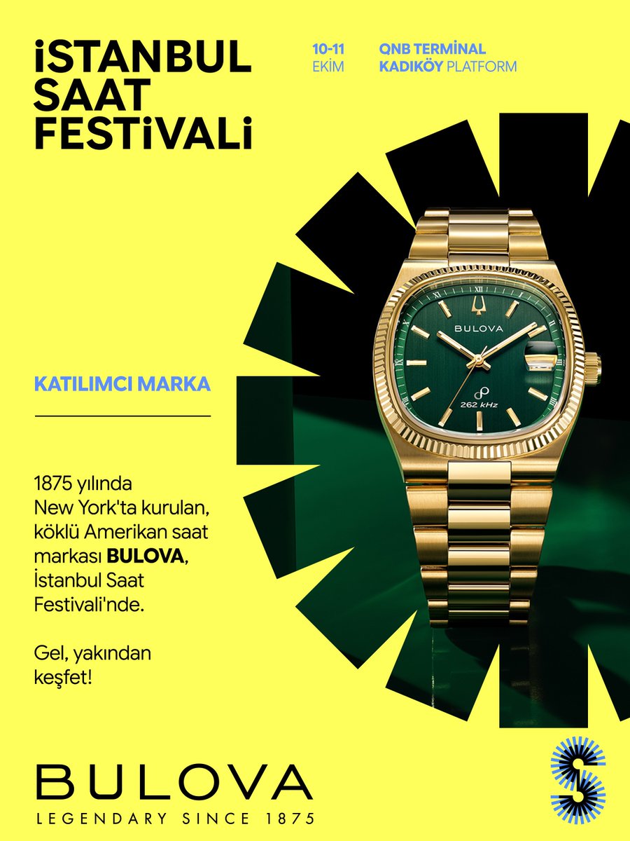 IstWatchFest's tweet photo. 1875 yılında New York’ta kurulan, köklü Amerikan saat markası BULOVA, #IstanbulWatchFestival’de.

150 yılı aşkın saatçilik mirasını yenilikçi mühendislik ve özgün Amerikan tasarımıyla buluşturan BULOVA koleksiyonunu keşfetmek için İstanbul Watch Festival’e bekliyoruz.

Istanbul Watch Festival · QNB Terminal Kadıköy · 10–11 Ekim 2026

———
Founded in New York in 1875, iconic American watch brand BULOVA is coming to #IstanbulWatchFestival.

Discover BULOVA’s collection, bringing together more than 150 years of watchmaking heritage, innovative engineering and distinctive American design at Istanbul Watch Festival.

Istanbul Watch Festival · QNB Terminal Kadıköy · 10–11 October 2026
