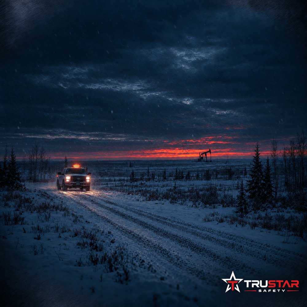 trustarsafety's tweet photo. Working alone on a lease road this winter? Alberta OHS Code Part 28 needs a hazard assessment, an effective way to communicate and regular check-ins. #WorkingAlone #AlbertaSafety https://t.co/v6Q3kP9H9T